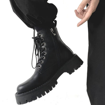 Side Zipper Thick Sole Leather Boots