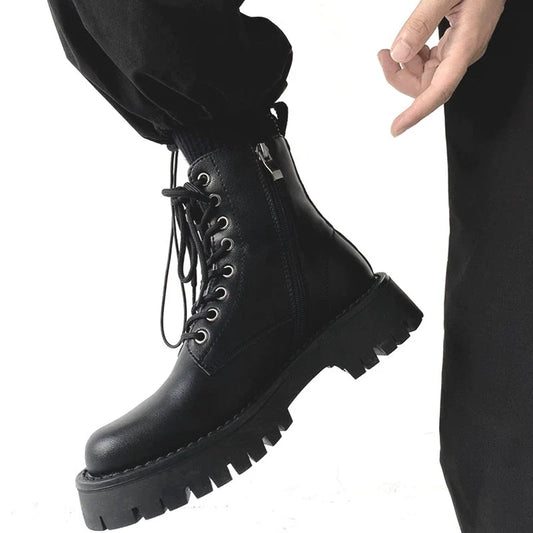 Side Zipper Thick Sole Leather Boots