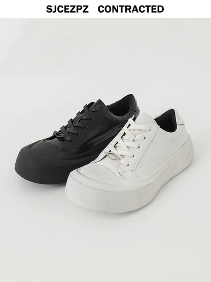 Thick Sole Lace-Up PU Leather Shoes