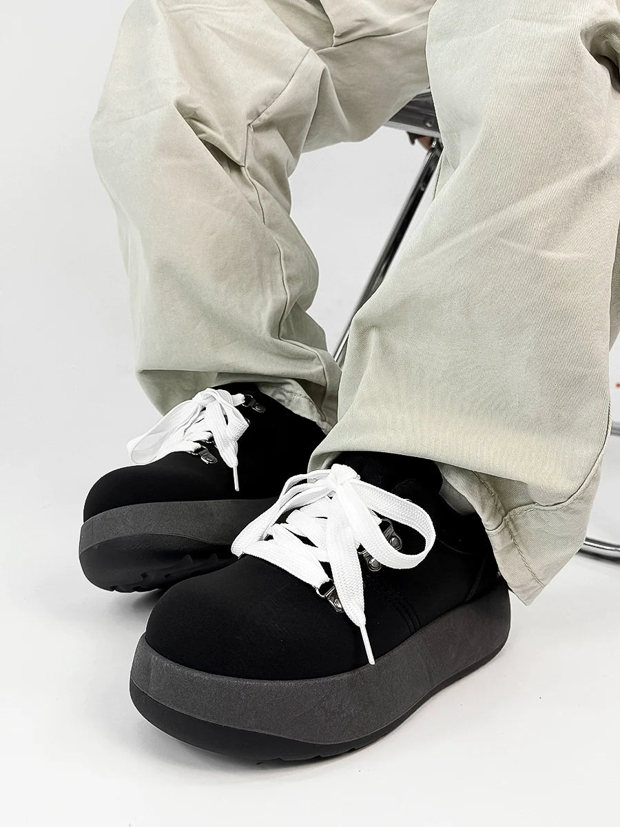Chunky Sole Puffy Design Suede Sneakers