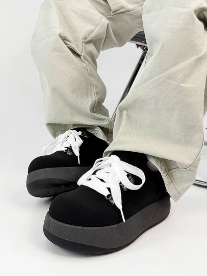 Chunky Sole Puffy Design Suede Sneakers