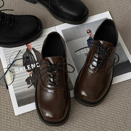 Round Toe Lace-Up Leather Shoes