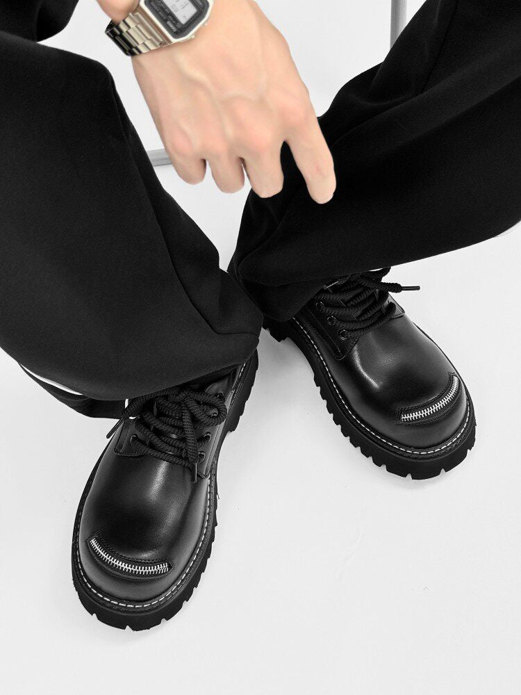 Lace Up Zipper Detail Thick Sole Shoes