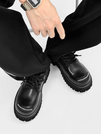 Lace Up Zipper Detail Thick Sole Shoes