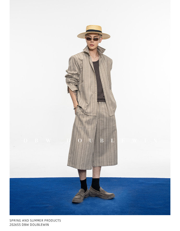 Drape-style Vertical Stripe Shirt Set