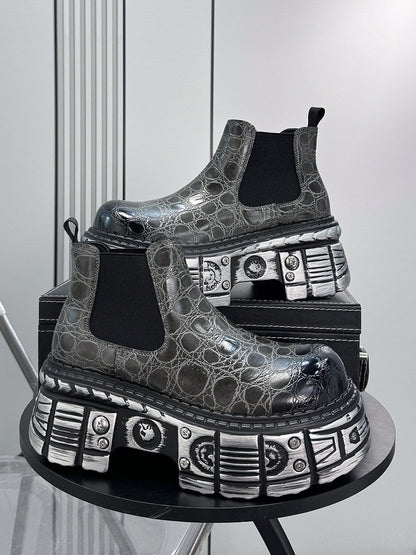 Croc Pattern Side Gore Platform Short Boots