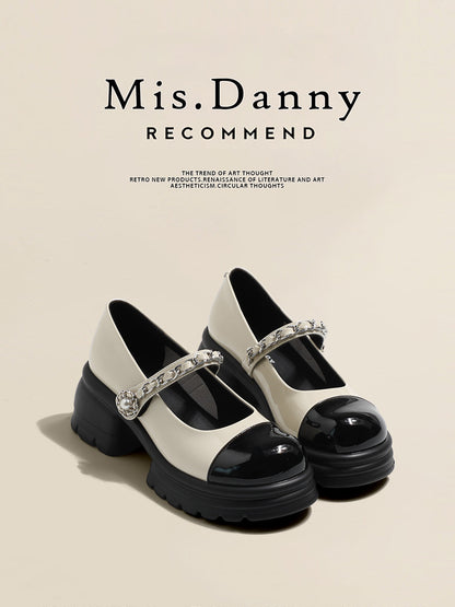 Rhinestone Strap Metallic Mary Jane Flats