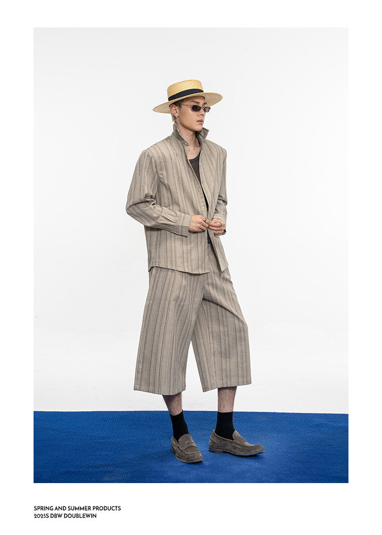 Drape-style Vertical Stripe Shirt Set