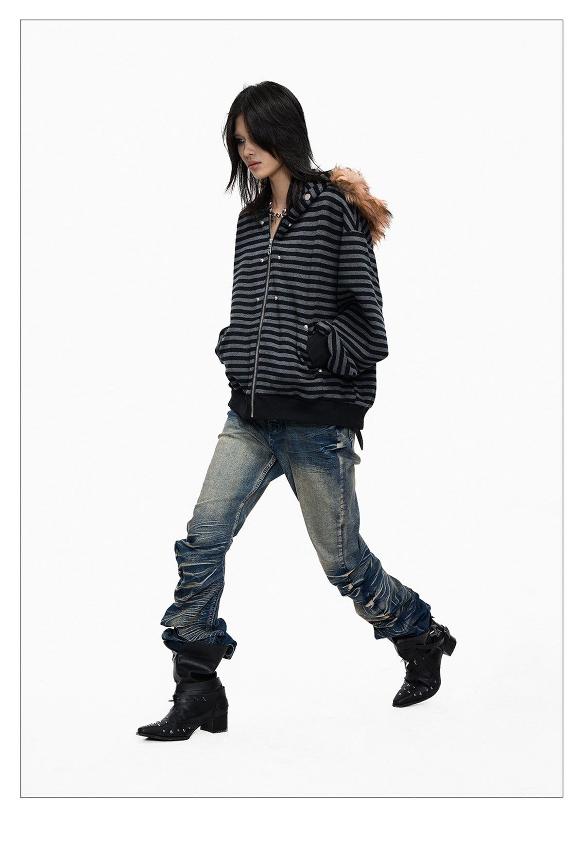 Blue Washed Whisker Cut Skinny Jeans