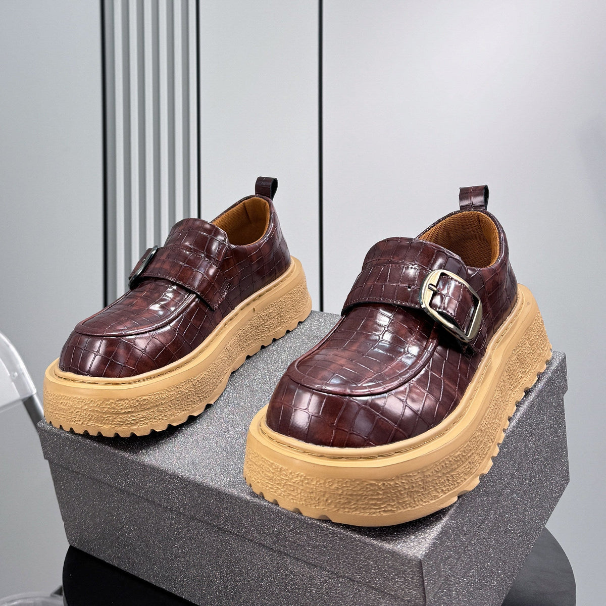 Platform Metal Buckle Round Toe Loafers