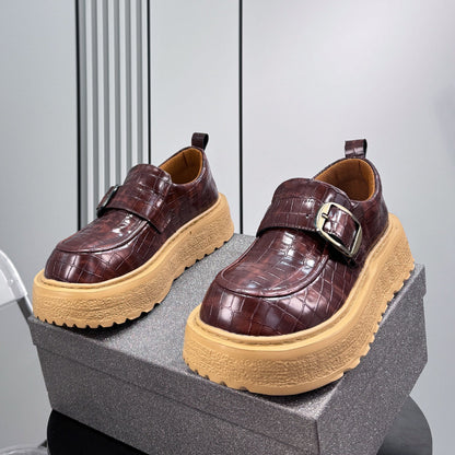Platform Metal Buckle Round Toe Loafers