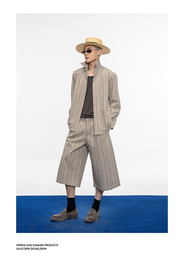 Drape-style Vertical Stripe Shirt Set