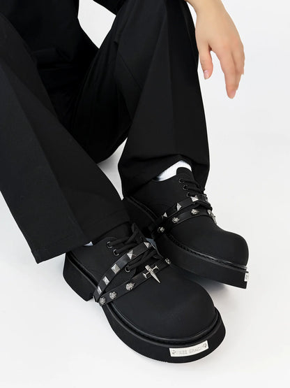 Matte Derby Chunky Sole Studs Large Toe Shoes