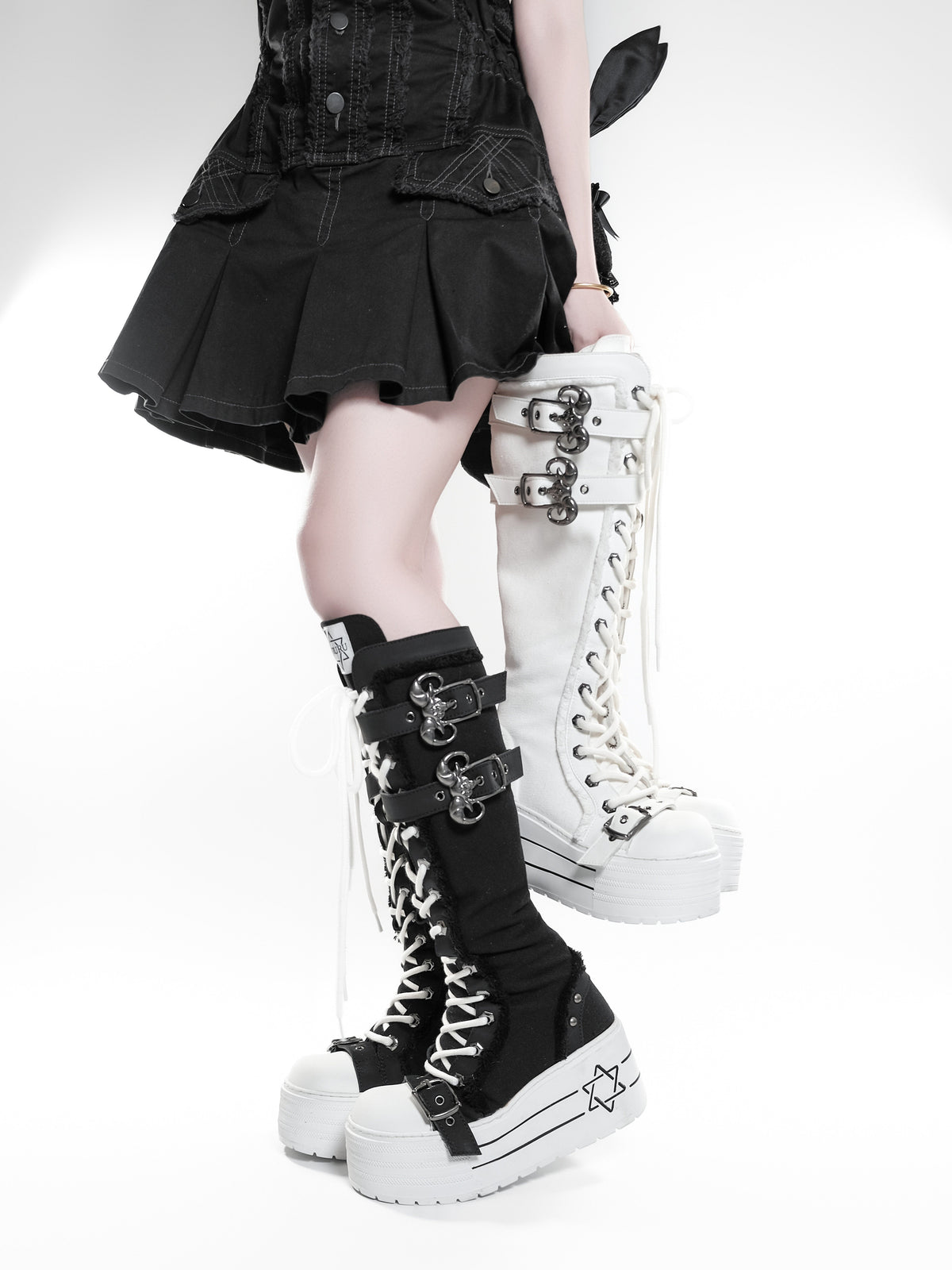 Satan Contract Canvas Platform Long Boots