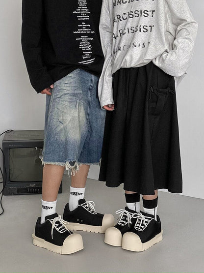 Chunky Shell Toe Platform Lace-Up Sneakers