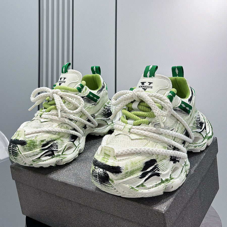 Paint Splash Rope Lace Chunky Sole Sneakers