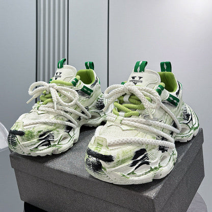 Paint Splash Rope Lace Chunky Sole Sneakers