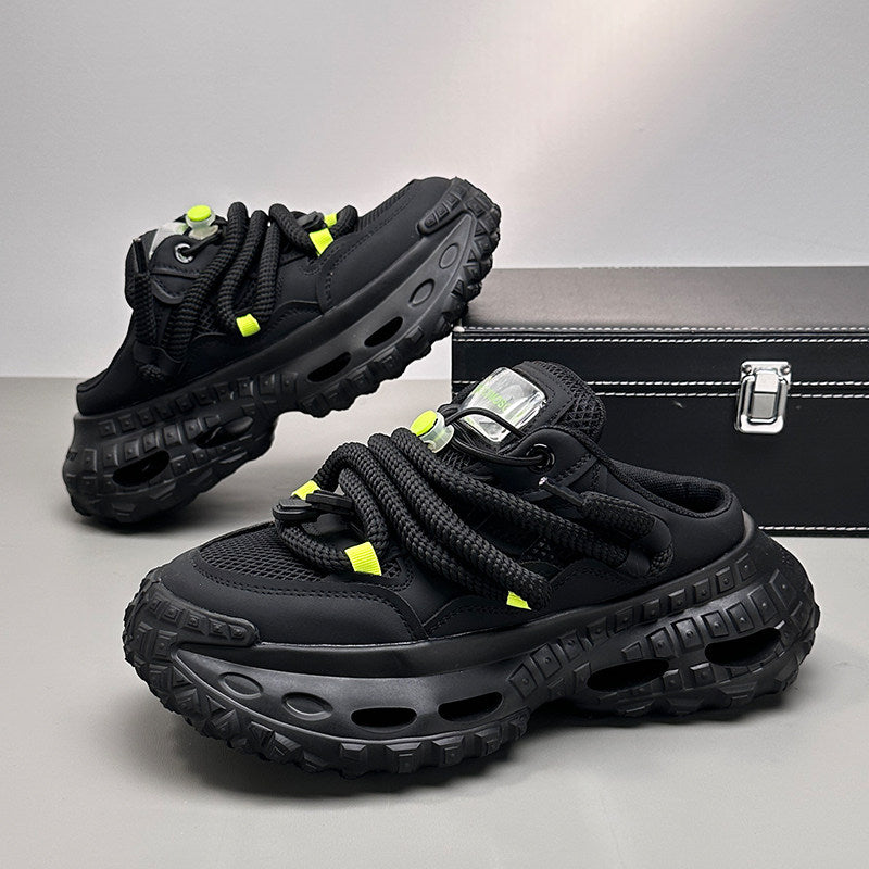 Mesh Rope Lace Chunky Sole Slip-On Shoes