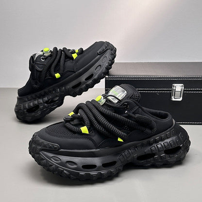 Mesh Rope Lace Chunky Sole Slip-On Shoes