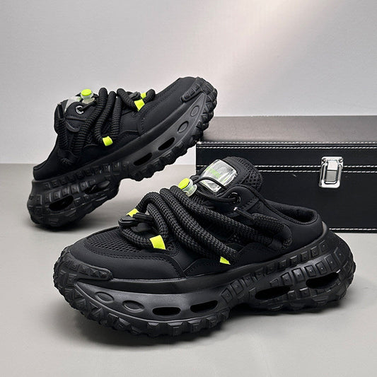 Mesh Rope Lace Chunky Sole Slip-On Shoes