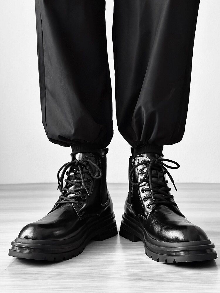 Glossy Chunky Lace-Up Boots