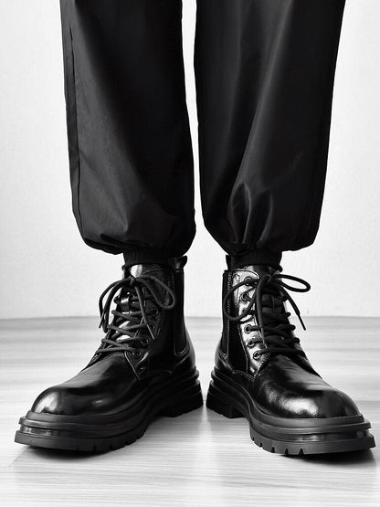 Glossy Chunky Lace-Up Boots