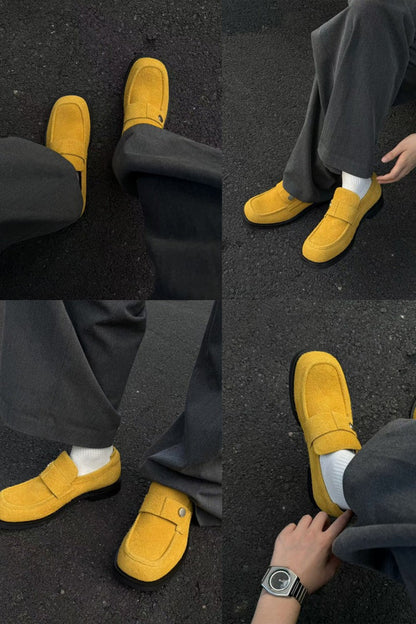 Metal-Button Leather Loafers