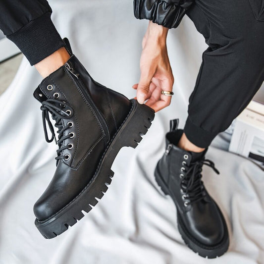 Chunky Lug Sole Platform Lace-Up Zipper Boots