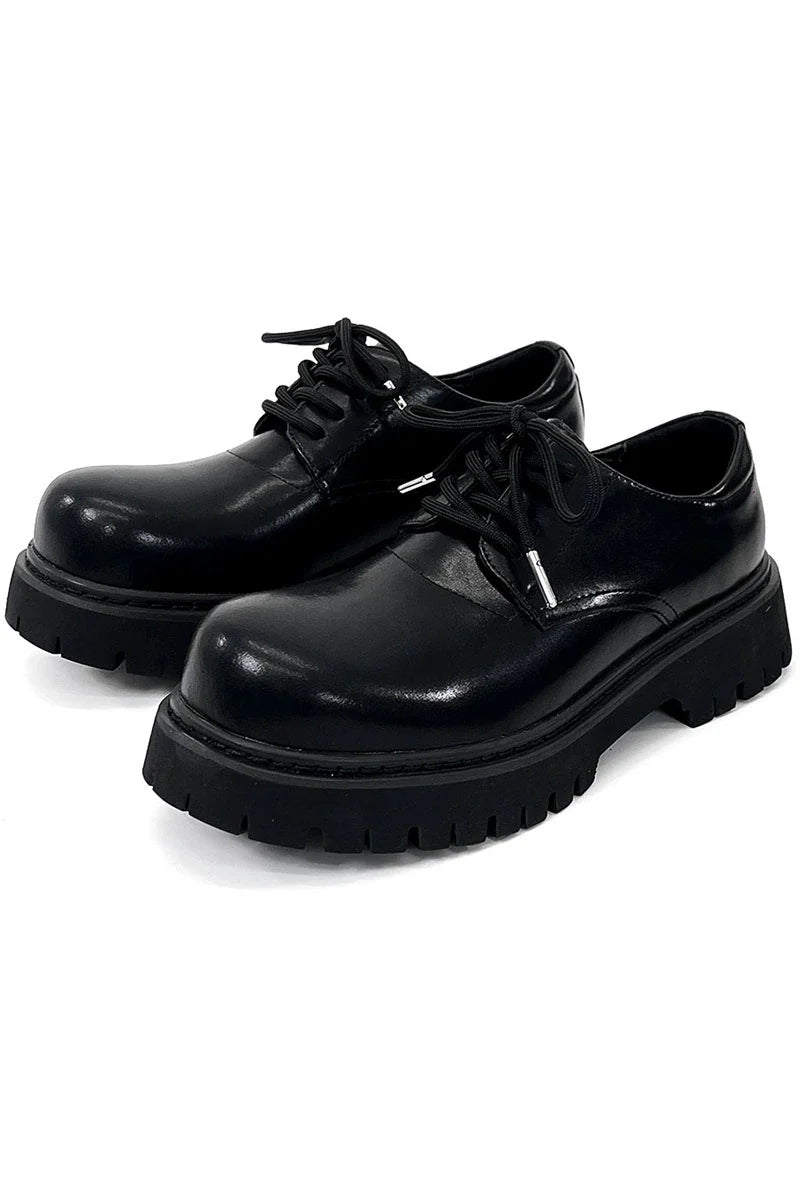 Chunky Black Matte and Glossy Platform Derby Shoes