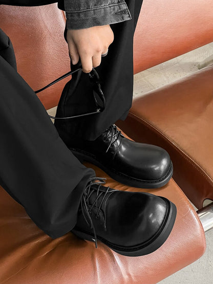 Lace Up Plain PU Leather Round Toe Shoes