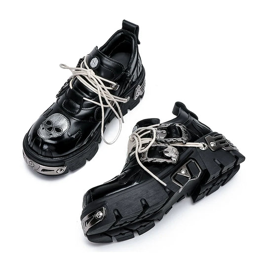 Metal Detail Chunky Sole Derby Leather Shoes