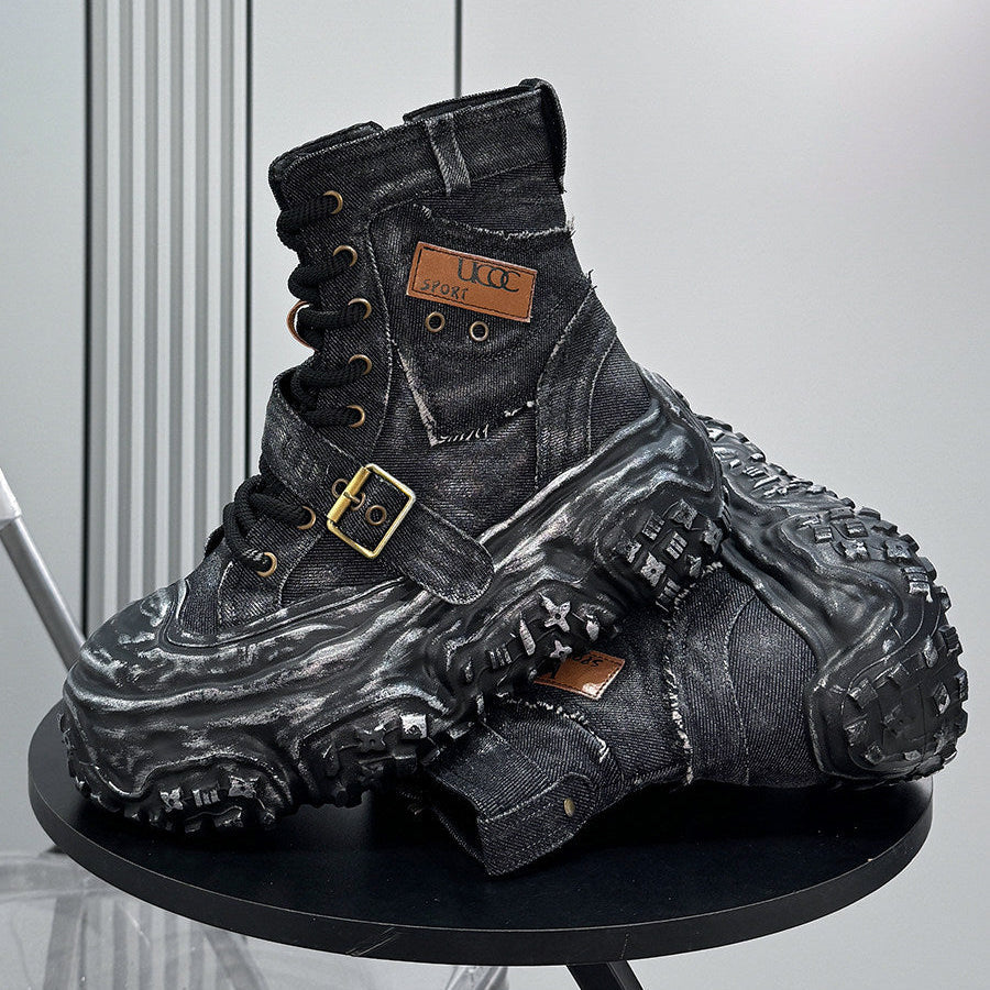 Denim Strap Buckle Platform Sneaker Boots WN24652