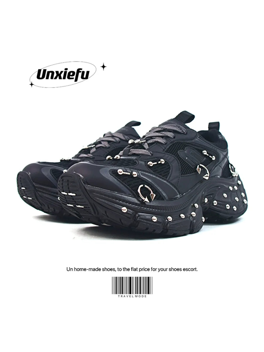 Studded Buckle Chunky Sole Dad Sneakers