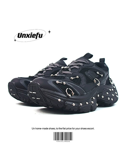 Studded Buckle Chunky Sole Dad Sneakers