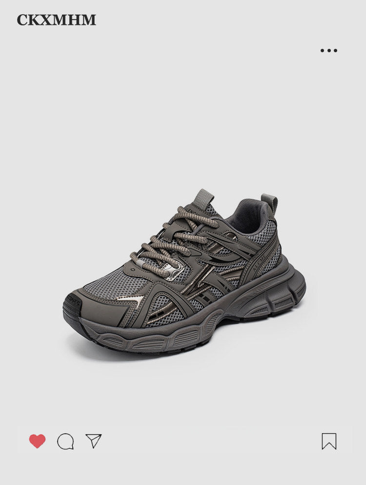 Mesh Panel Chunky Lace-Up Sneakers