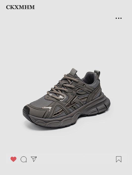 Mesh Panel Chunky Lace-Up Sneakers