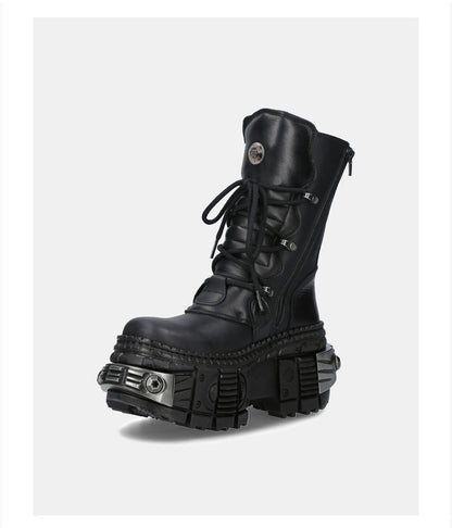 Multi belt gimmick design high-end black boots