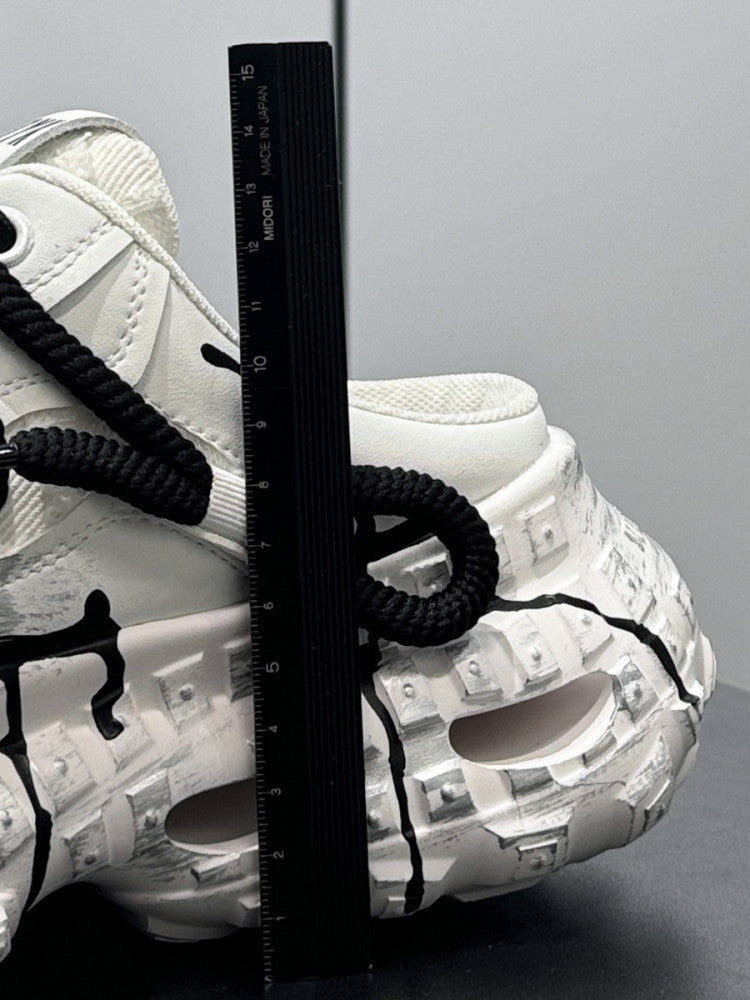 Chunky Platform Printed Lace-Up Sneaker Mules