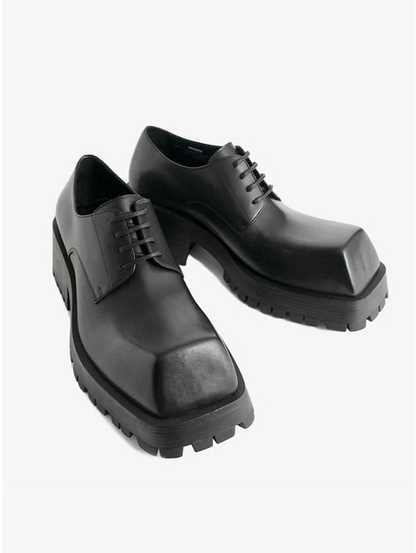 Upturned Toe Square Toe Chunky Sole Leather Derby Shoes