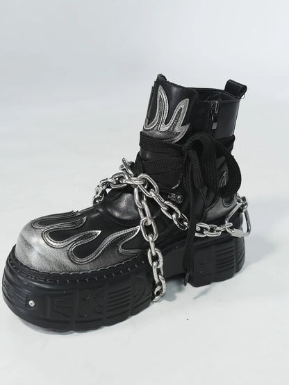Black Chain-Spike Platform Boots