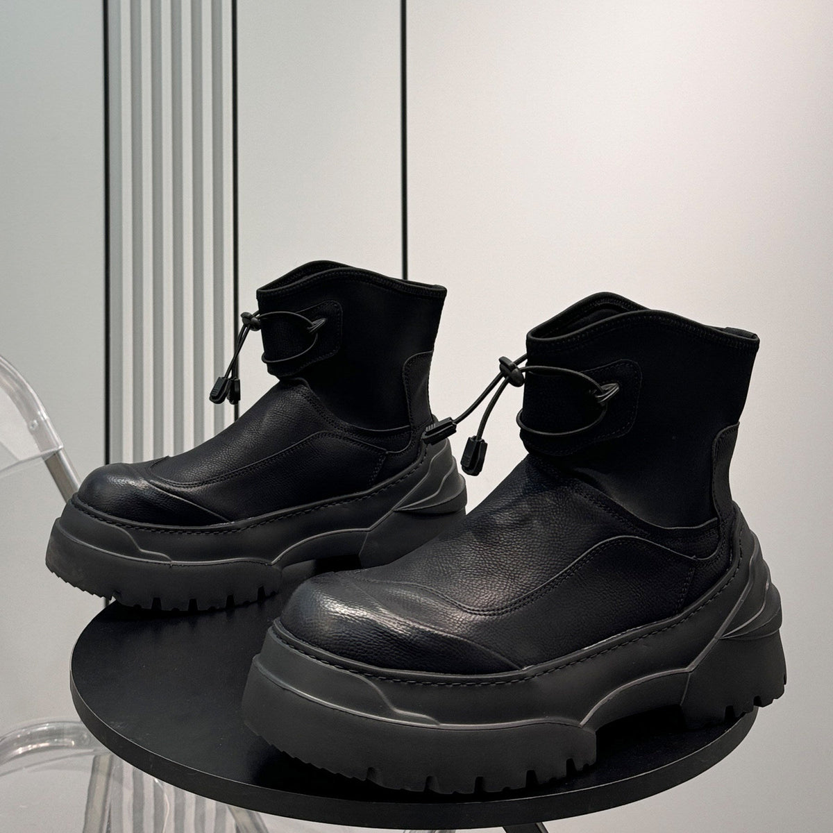 Drawstring Platform Thick Sole Short Boots WN24646