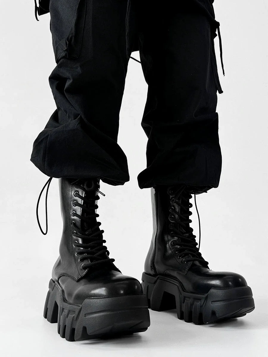Futuristic Black Zip Platform Combat Boots