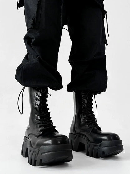 Futuristic Black Zip Platform Combat Boots