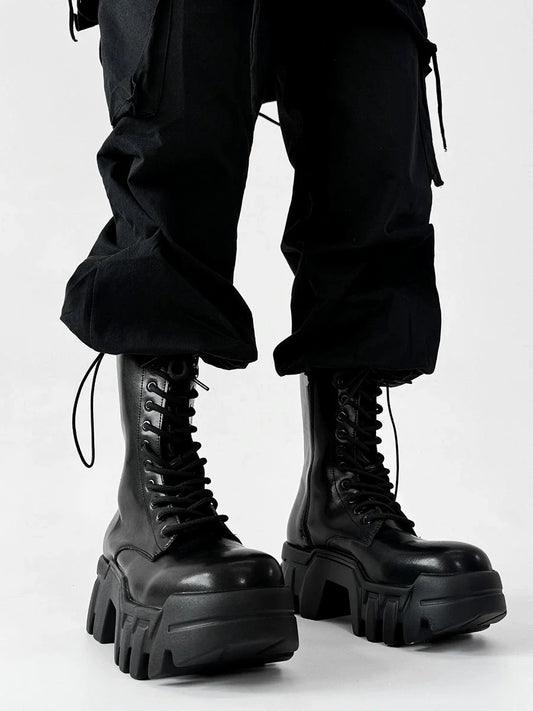 Futuristic Black Zip Platform Combat Boots