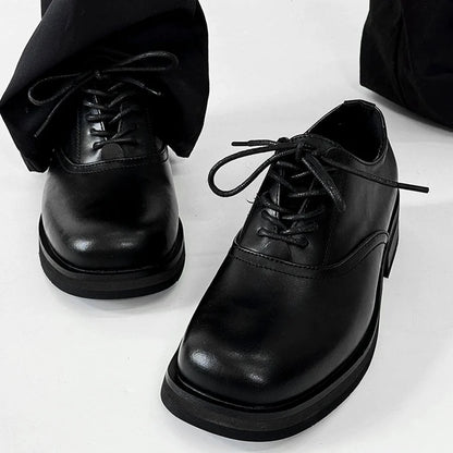 Square Toe Derby Heeled Leather Shoes