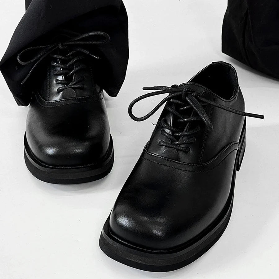 Square Toe Derby Heeled Leather Shoes