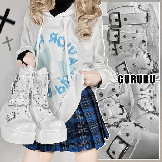 Cross Buckle Platform Short Boots