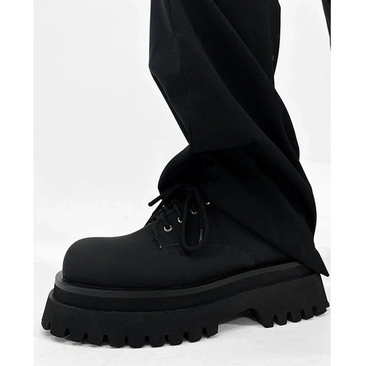 Round Toe Chunky Sole Leather Shoes