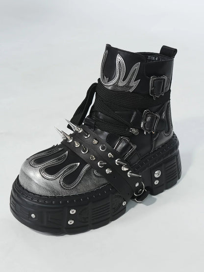 Black Chain-Spike Platform Boots