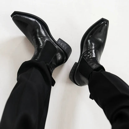 Pointed Toe Slip-On Mid-Calf Platform PU Leather Boots
